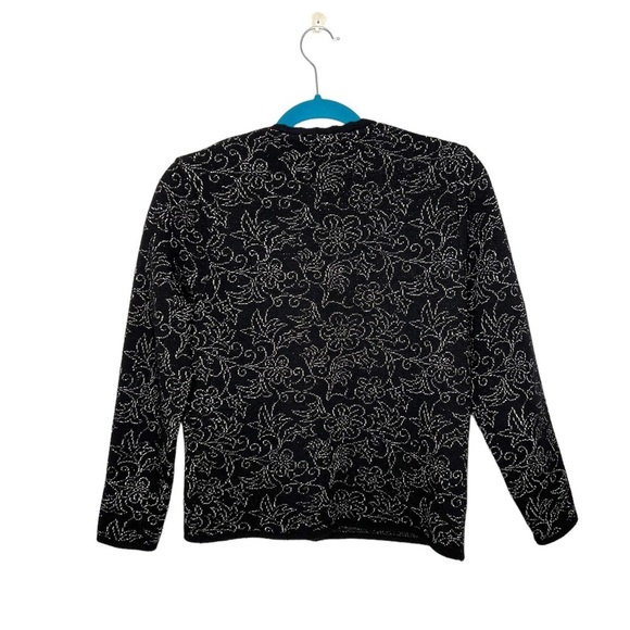 Vintage Angelli Zephyr Wool Black & Silver Floral Knit Cardigan - Picture 10 of 13